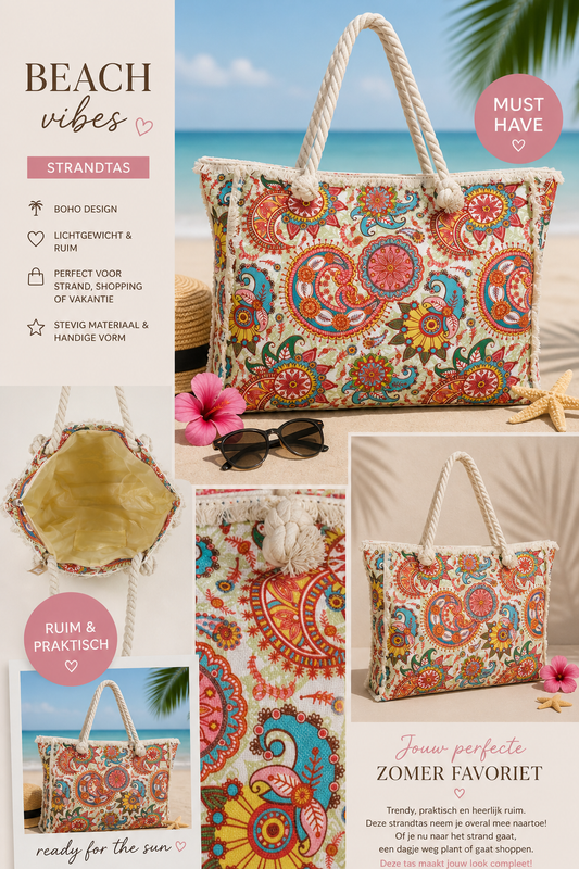Boho Strandtas Paisley Color 50x40x10 cm | By Jule Sieraden