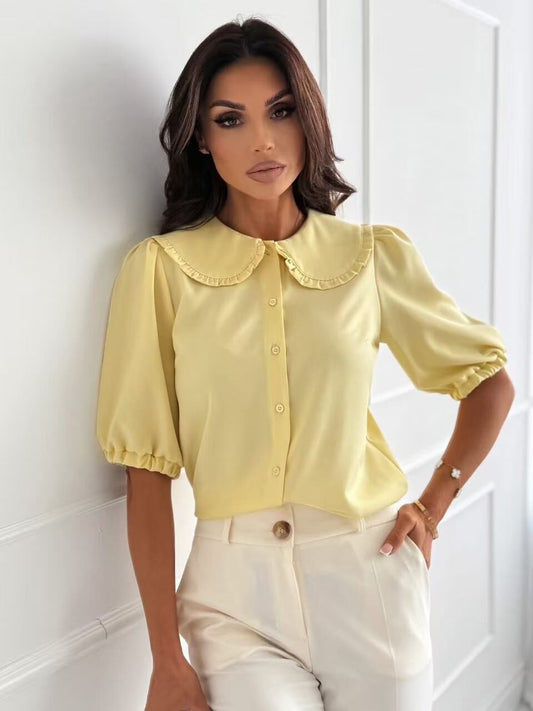 Elegante Blouse Geel met Kraag – One Size (36-42) Zomerse Chic