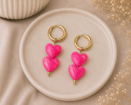 Stainless Steel Hart Oorbellen Fuchsia Roze 4 cm | By Jule Sieraden