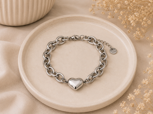 Zilverkleurige Stainless Steel Hartjes Armband 16-21 cm | By Jule Sieraden