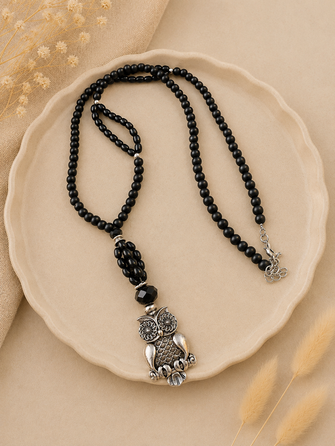Lange Ketting met Uilenhanger Zwart | By Jule Sieraden