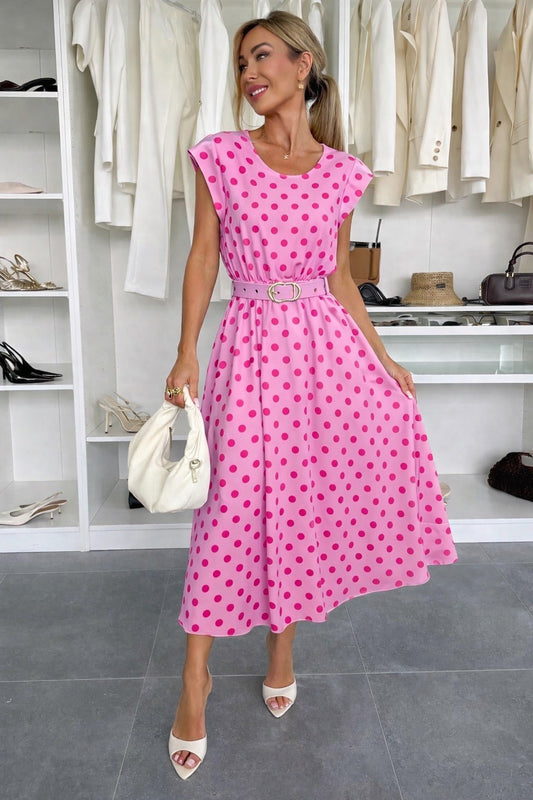 Polka dot jurk dames met riem – one size (36-42)