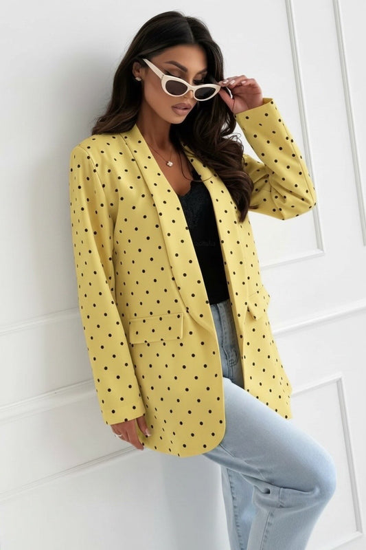 Gele Blazer met Zwarte Stippen (Maat 36-42) | Trendy Dames Blazer